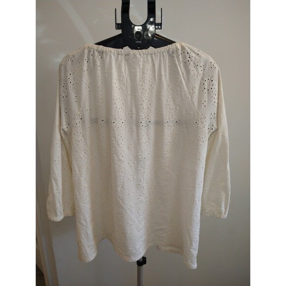 J Jill Eyelet  blouse Cream Sz 1x Cottage Core, Boho, Feminine Beachy - Picture 6 of 11